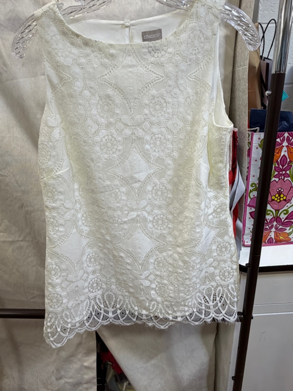 Chico's Cream Lace Overlay Shell